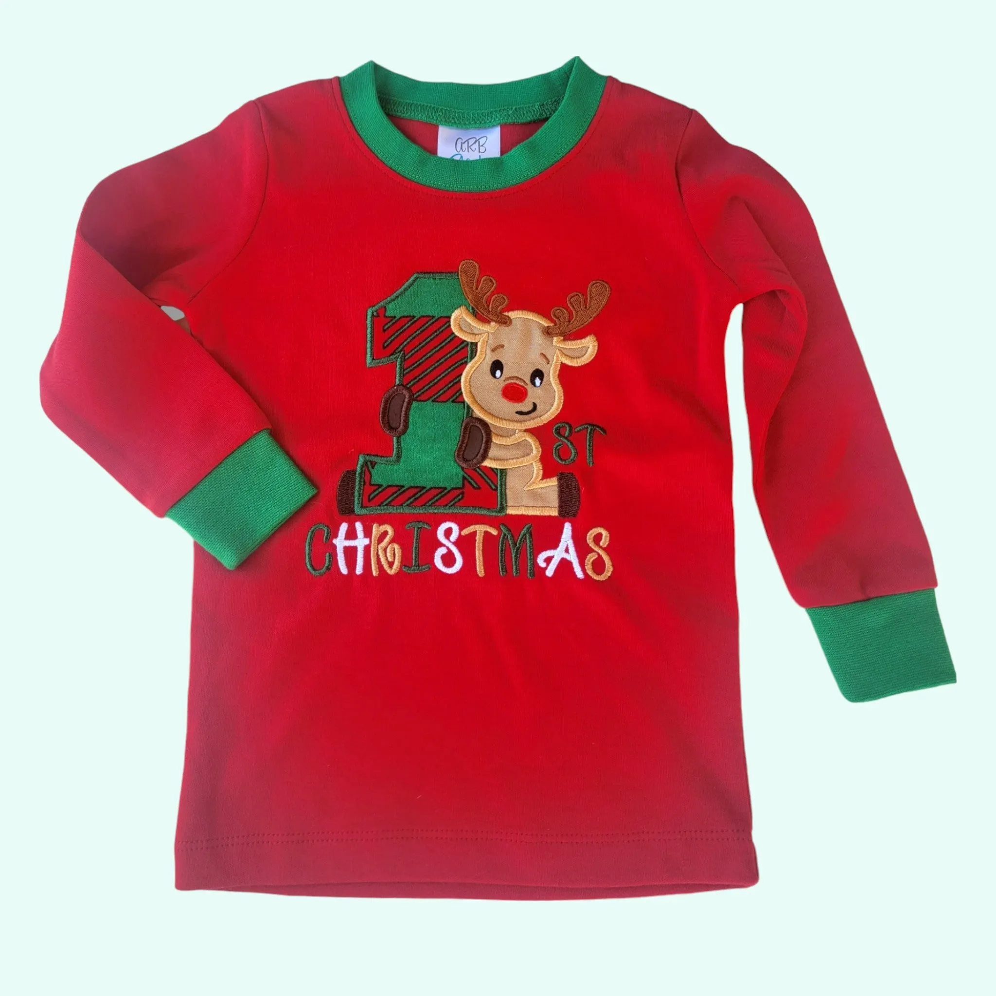 First Christmas Pajamas Red and Green Pajamas, Reindeer Pajamas, First Christmas Pajamas  Long Sleeve Boys Pajamas