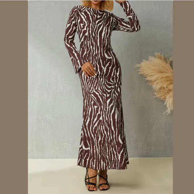 Floral Zebra Print Long Sleeve Maxi Dress