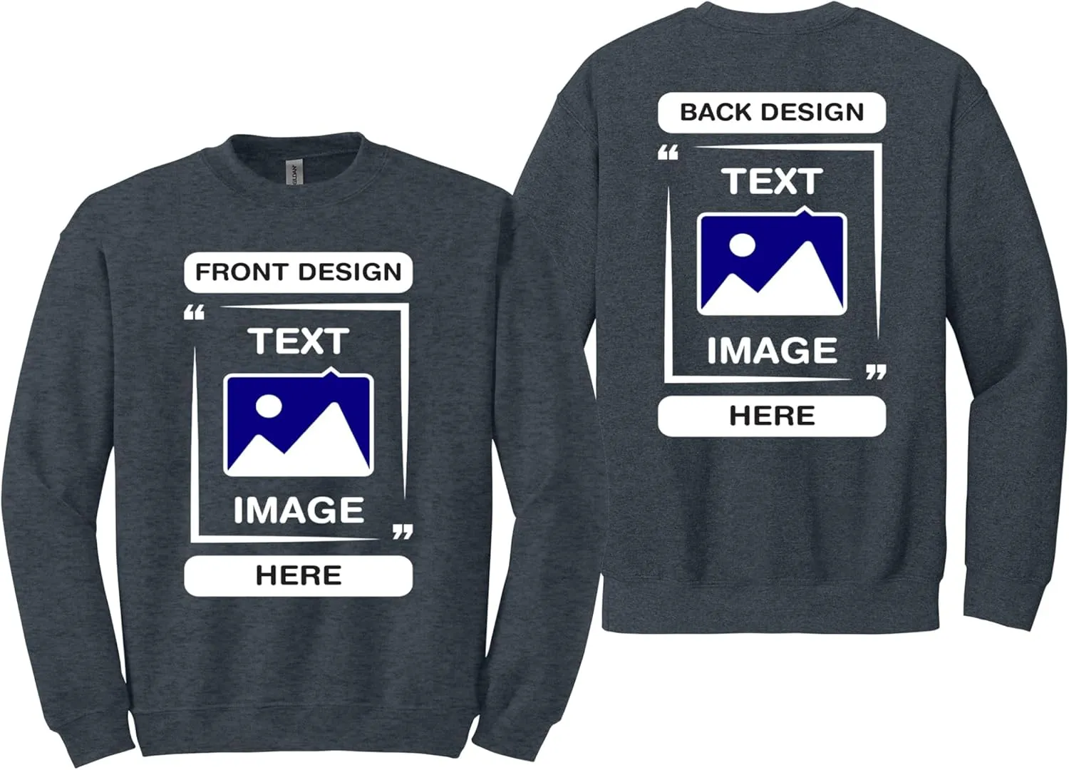 Gildan Custom Crewneck Sweatshirt - Personalized Heavy Blend Unisex Adult Pullover - Add Your Image, Text, or Photo