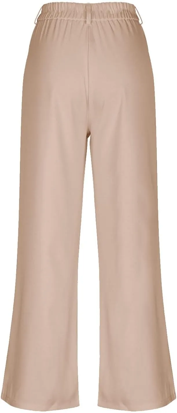 Girls High Waisted Wide Leg Dress Pants Teen Pull On Relaxed Fit Formal Uniform Pants Loose Fit Trousers with Pockets