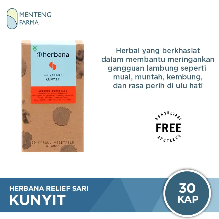 Herbana Relief Sari Kunyit 30 Kapsul - Meringankan Gangguan Lambung