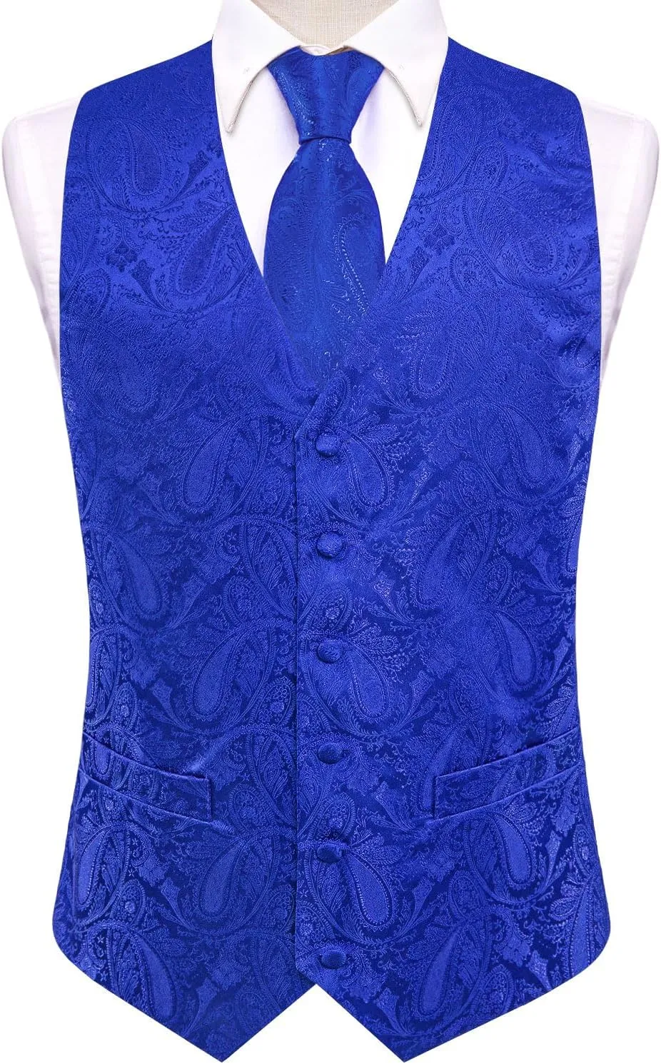Hi-Tie Men's Suit Vest and Tie Set Formal Waistcoat V-Neck Paisley Vest and Tie Pocket Square Cufflinks Set for Wedding