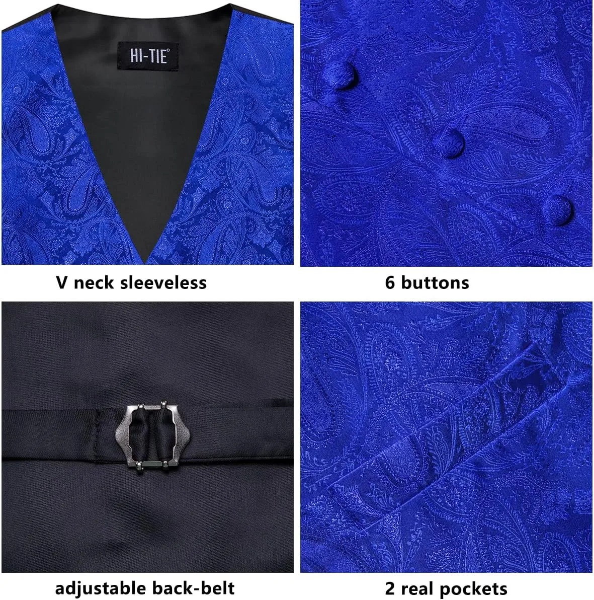 Hi-Tie Men's Suit Vest and Tie Set Formal Waistcoat V-Neck Paisley Vest and Tie Pocket Square Cufflinks Set for Wedding