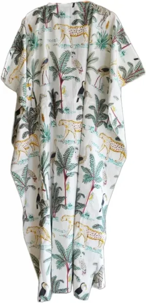 INDACORIFY 100% Cotton Kaftan Dress, Floral Printed Women Dressmaking, Handmade Indian Long Kaftan Suit, Beautiful Beach