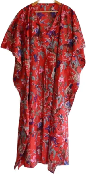 INDACORIFY 100% Cotton Kaftan Dress, Floral Printed Women Dressmaking, Handmade Indian Long Kaftan Suit, Beautiful Beach