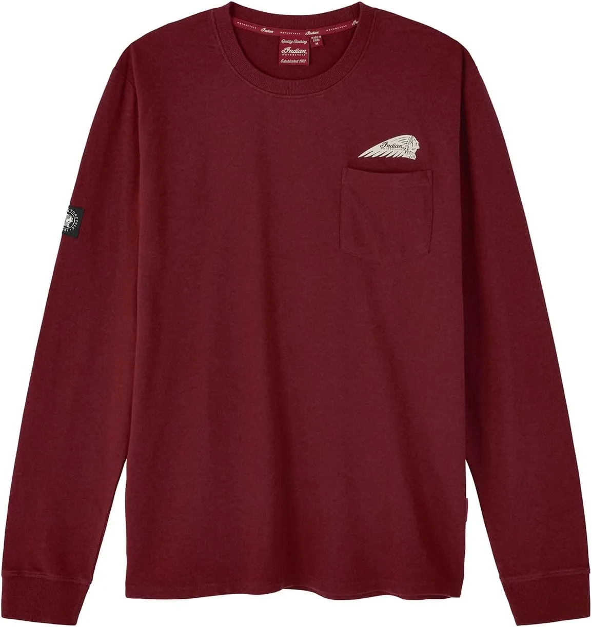 Indian Motorcycle Men's Script Icon Pocket Long Sleeve T-Shirt, Port