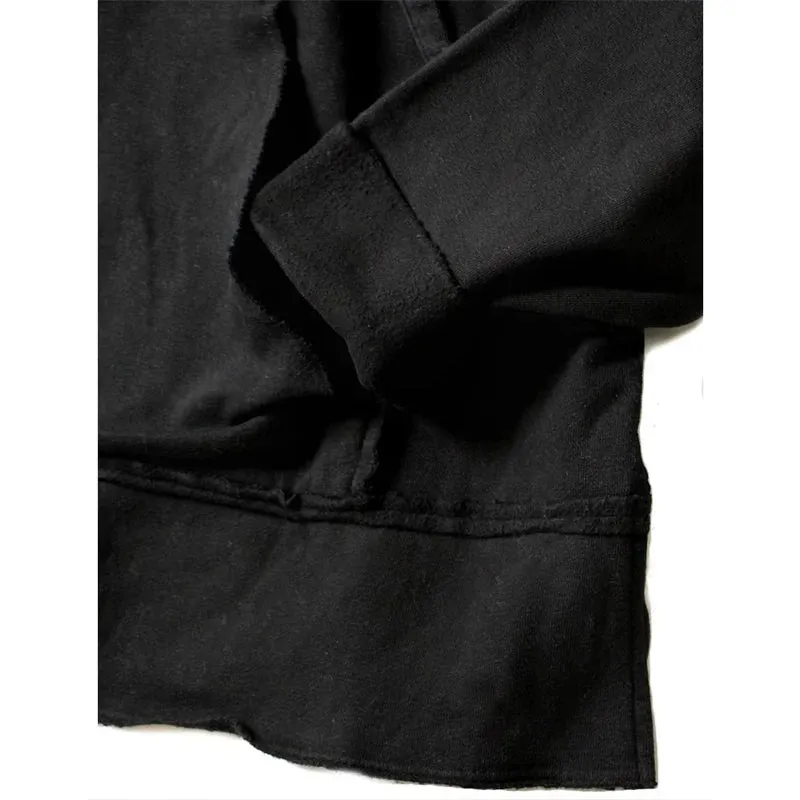 Japanese Style Warm Plush Cotton Cut Hooded Pullover - Black
