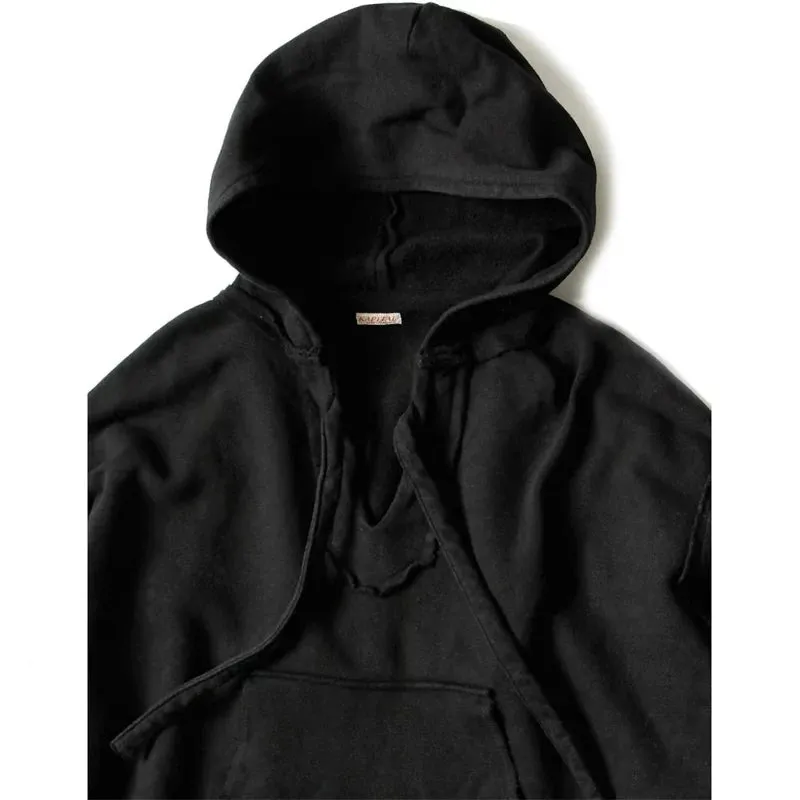 Japanese Style Warm Plush Cotton Cut Hooded Pullover - Black