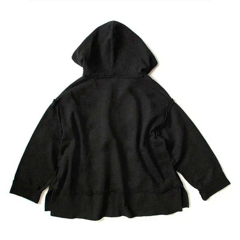 Japanese Style Warm Plush Cotton Cut Hooded Pullover - Black