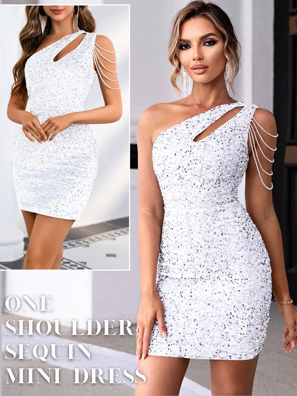 Kaei&Shi Sequin Velvet Prom Dress,Cut Out One Shoulder Short Formal Dresses,Sparkly Outfits Women HOCO Birthday Cocktail