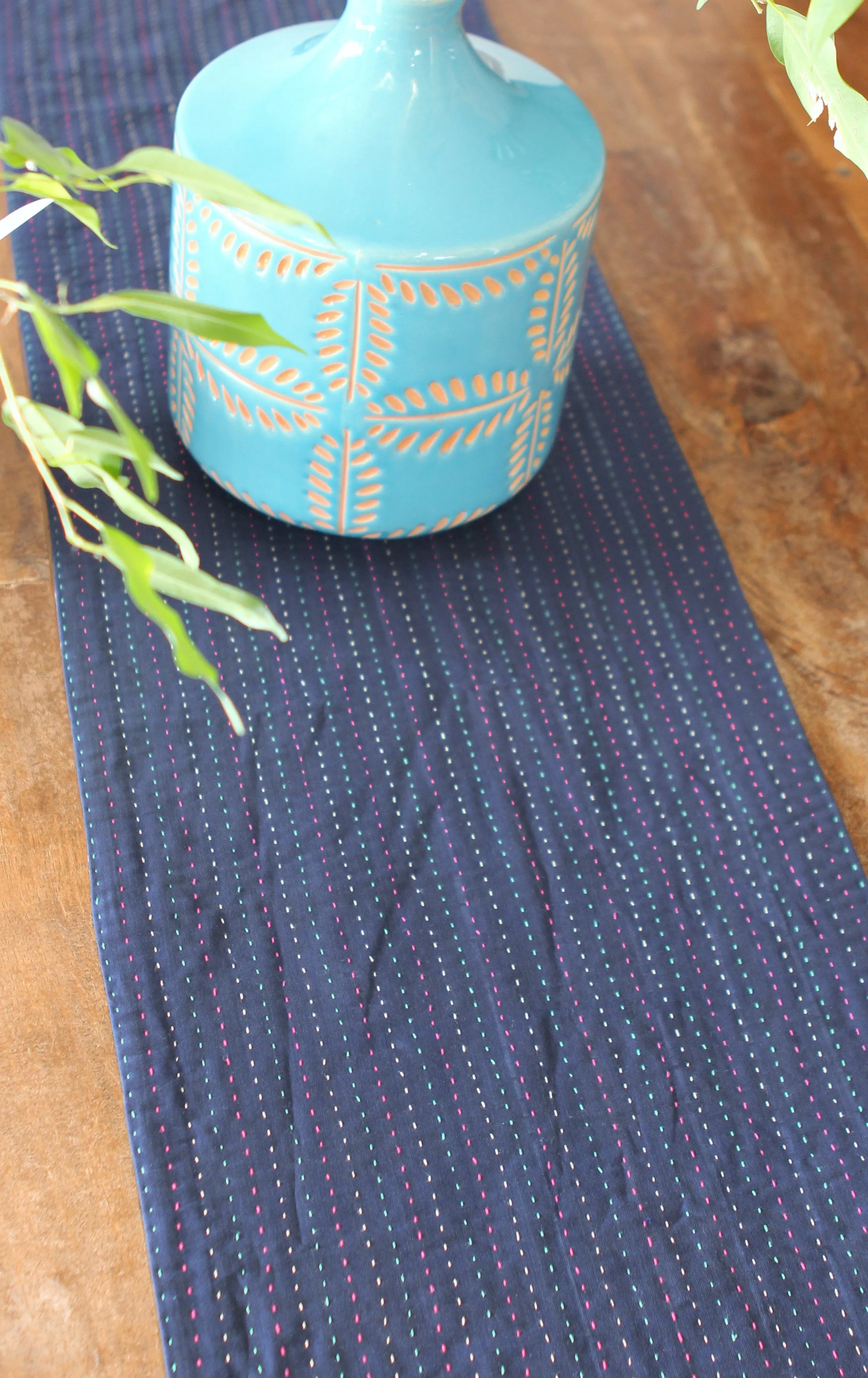 Kantha Table Runner - Navy & Purple / Pink / Olive