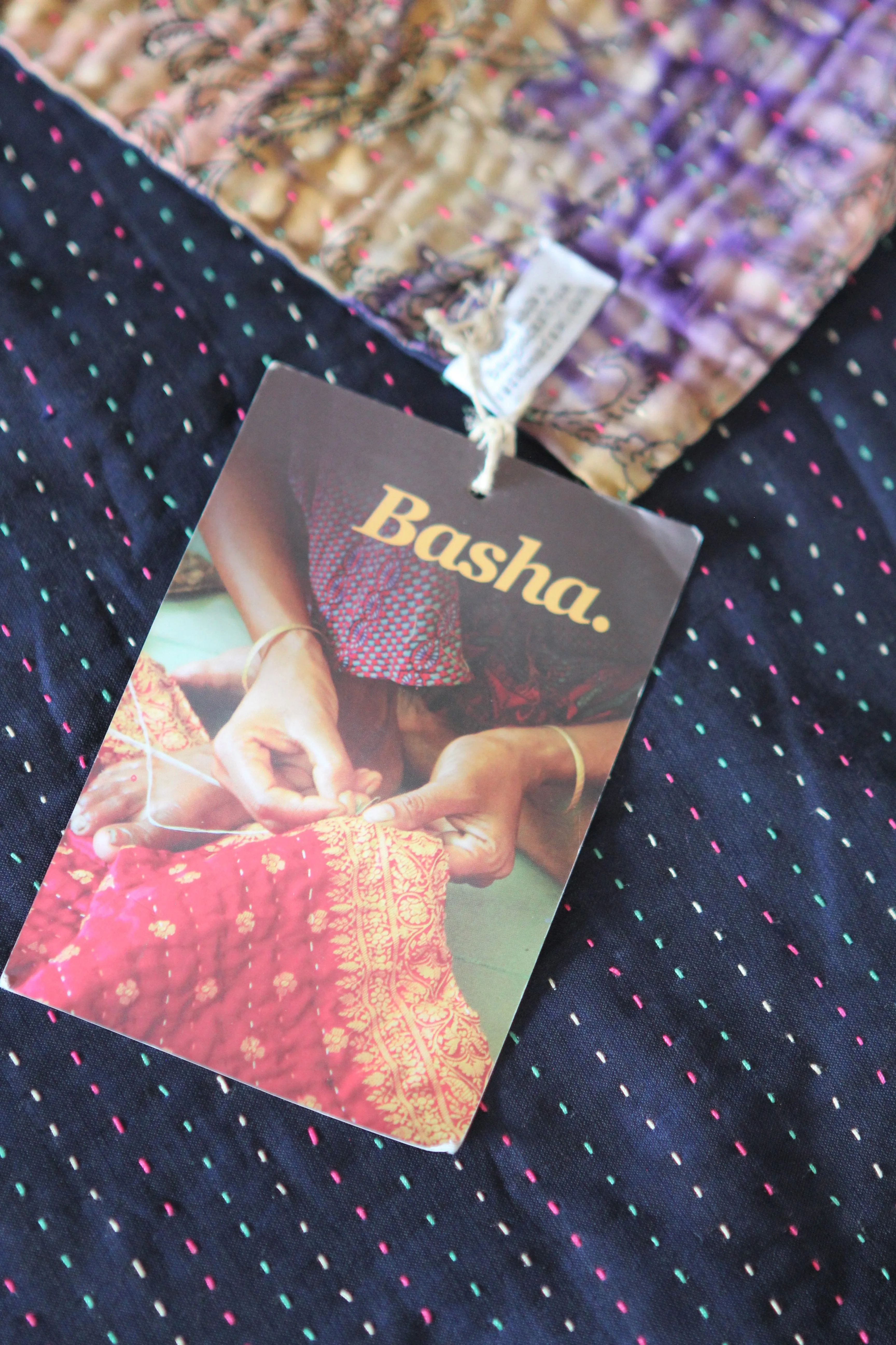 Kantha Table Runner - Navy & Purple / Pink / Olive