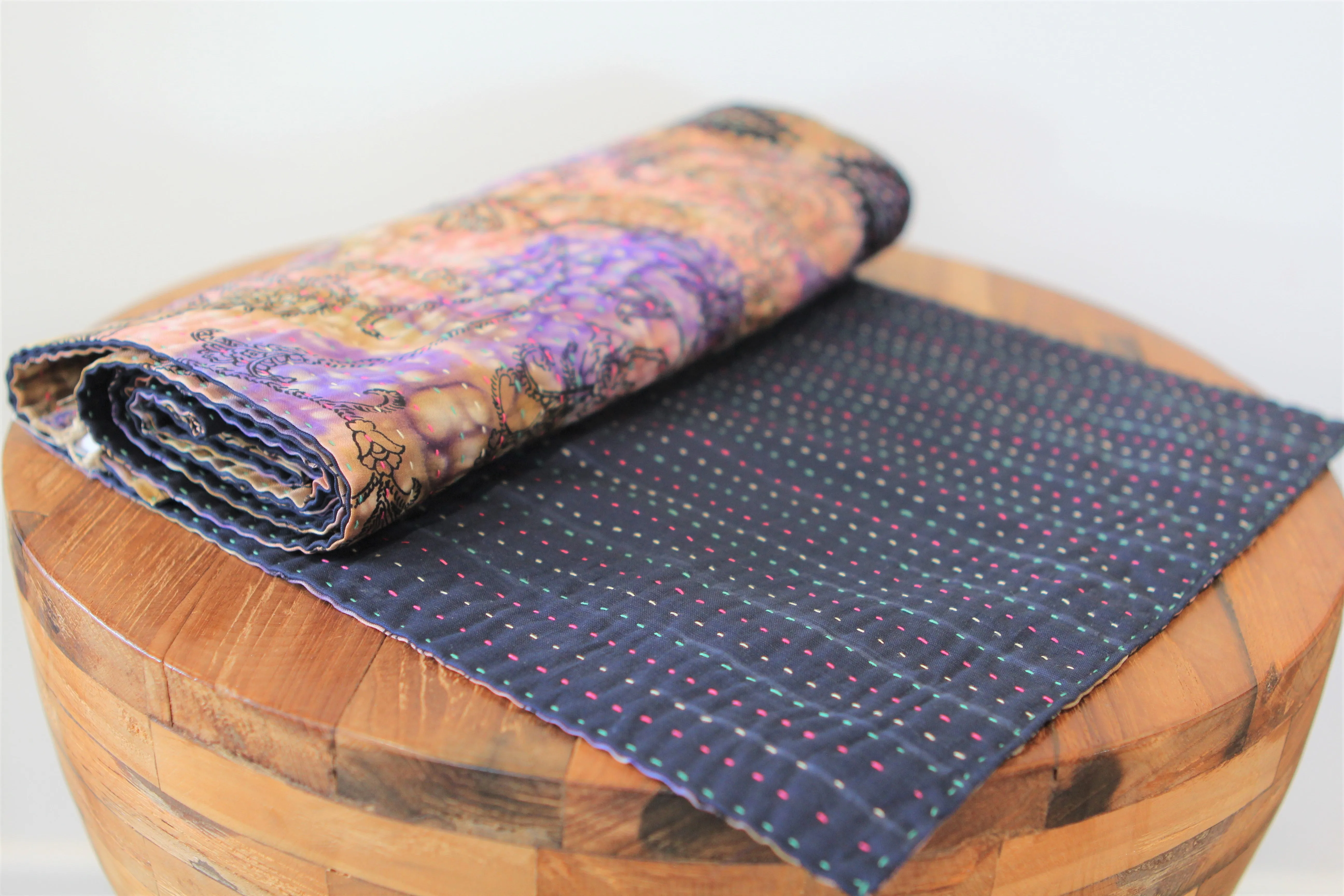 Kantha Table Runner - Navy & Purple / Pink / Olive