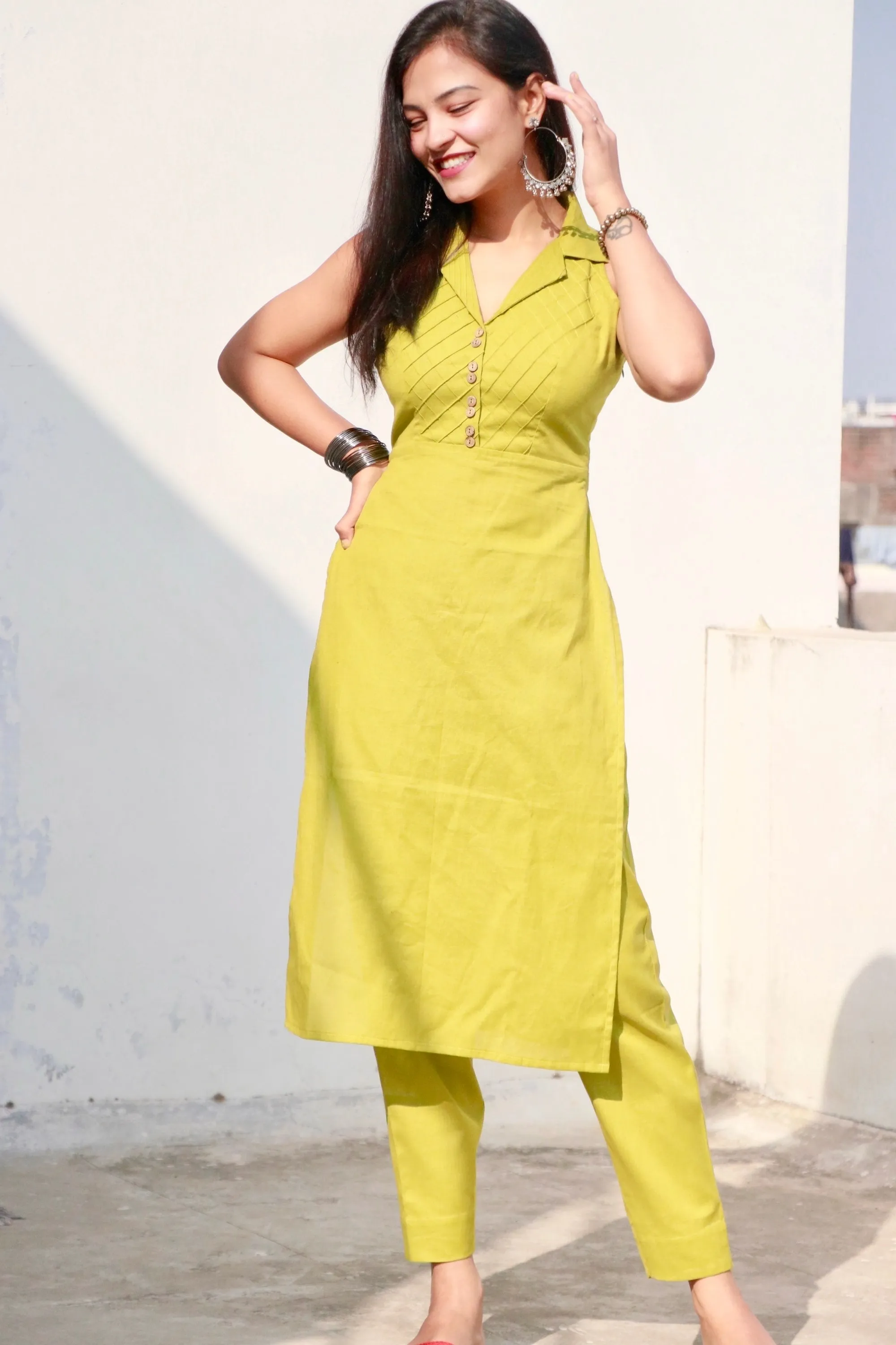 KEA PEAR GREEN COTTON KURTA SET