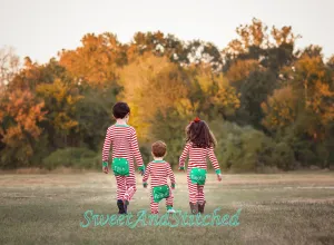 Kids monogrammed Christmas Pajamas (pjs, jammies) with faux butt flap