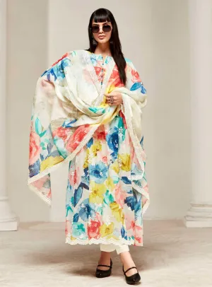 Kimora Pure Cotton Linen Unstitched Suit Dress Material with Embroidery