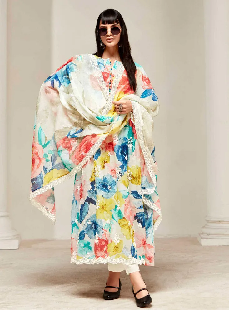 Kimora Pure Cotton Linen Unstitched Suit Dress Material with Embroidery