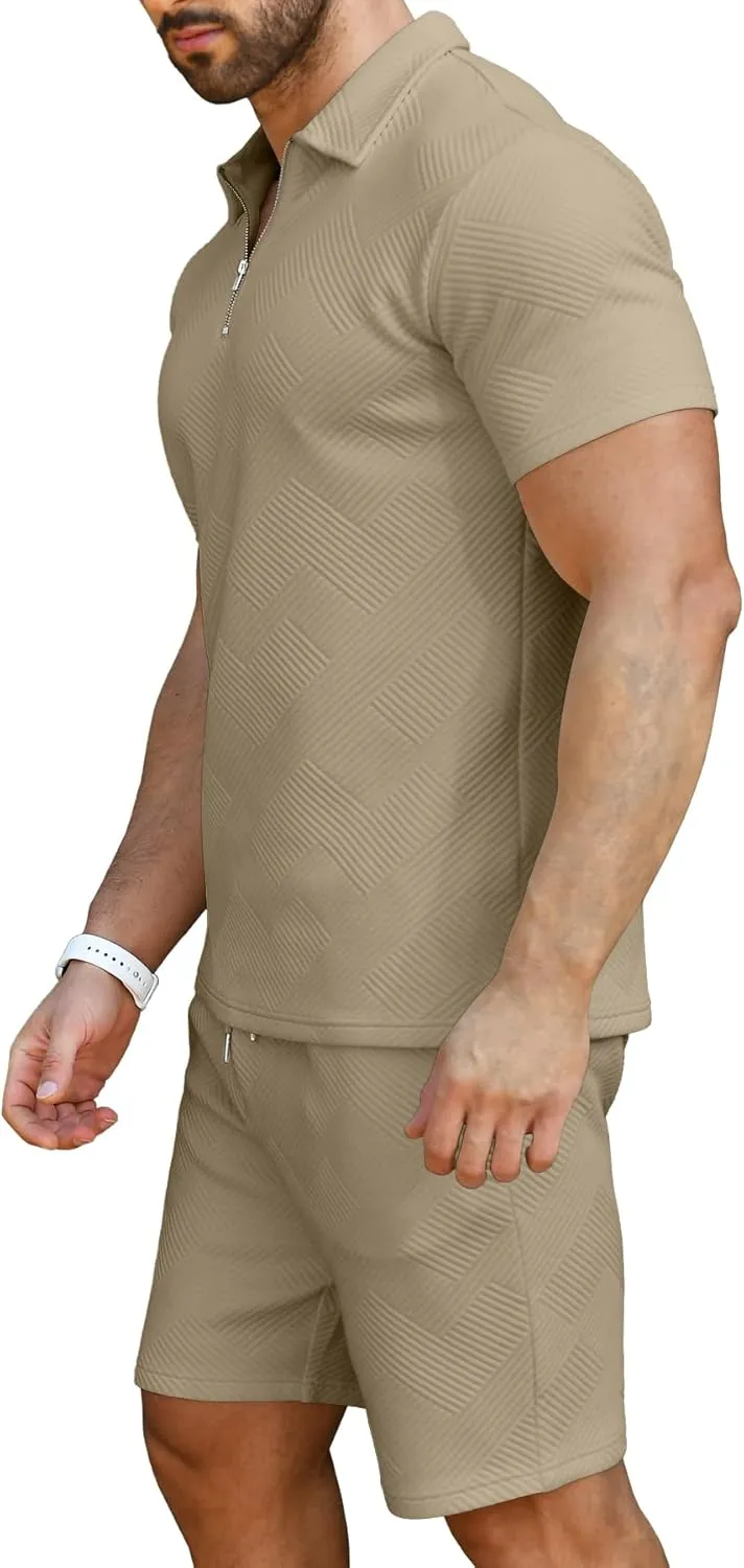 KUYIGO Men's Polo Shirt and Shorts Set Summer Outfits Fashion Casual Short Sleeve Suit for Men 2 Piece Tracksuit