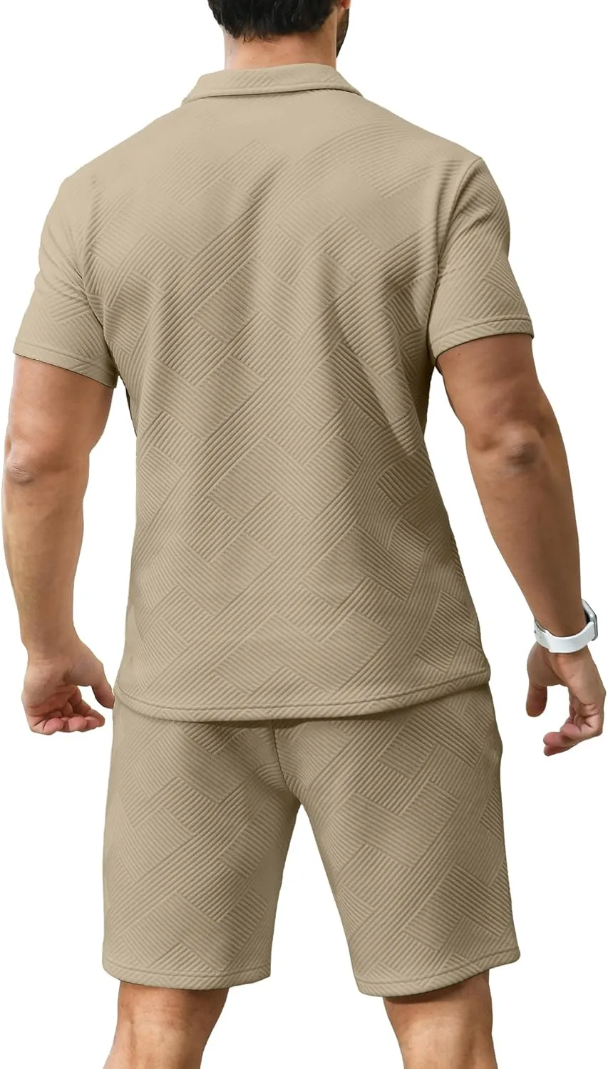 KUYIGO Men's Polo Shirt and Shorts Set Summer Outfits Fashion Casual Short Sleeve Suit for Men 2 Piece Tracksuit