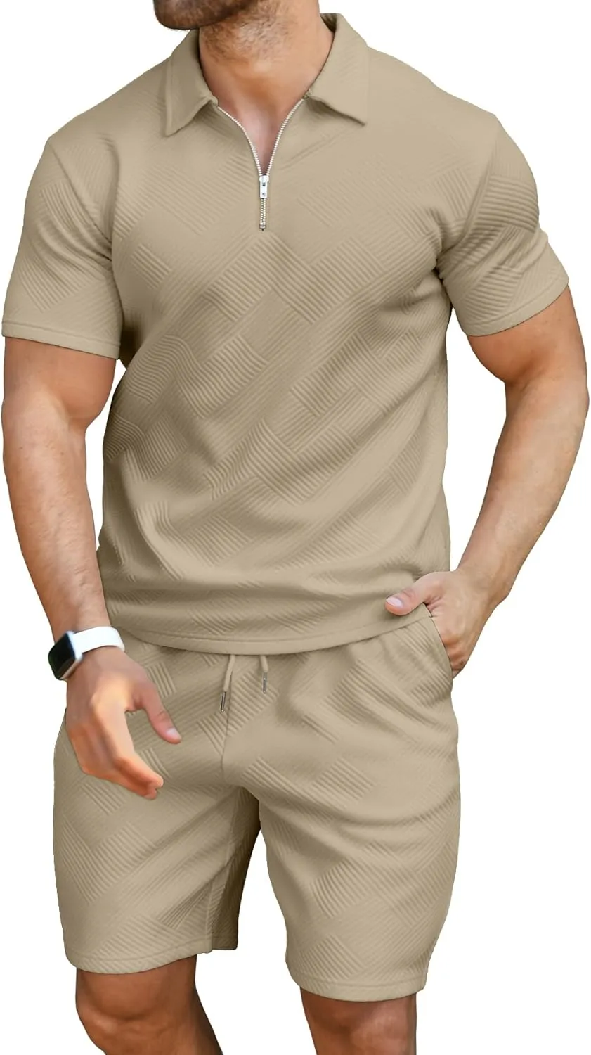 KUYIGO Men's Polo Shirt and Shorts Set Summer Outfits Fashion Casual Short Sleeve Suit for Men 2 Piece Tracksuit