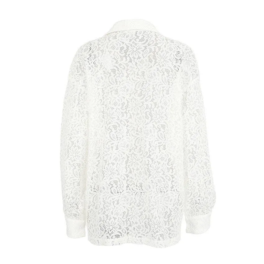 Ladies Lace See Through Ladies Botton Down Shirt CY1358