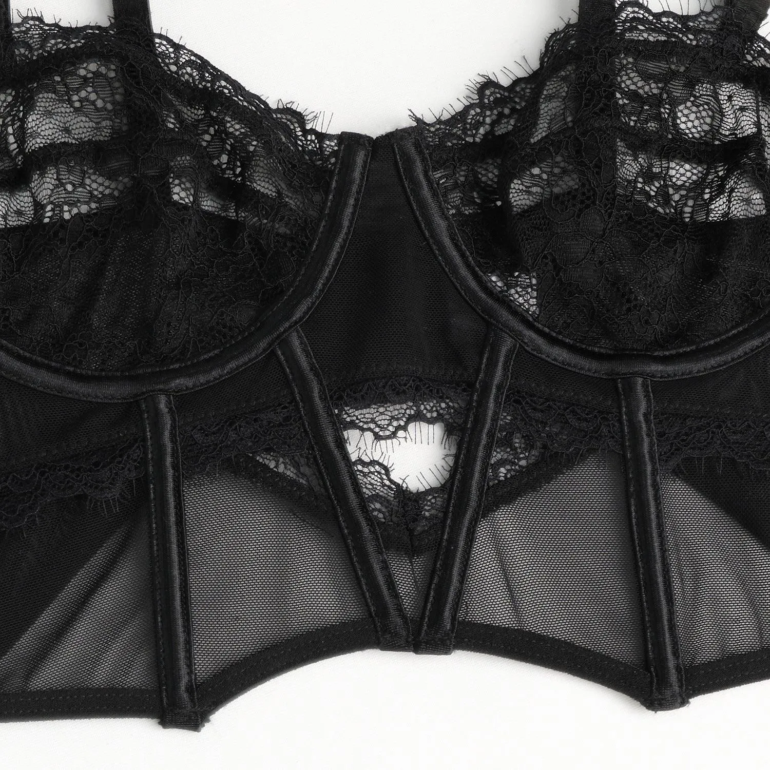 Ladies See Through Floral Lace 3PCS Lingerie Set SKLG4026