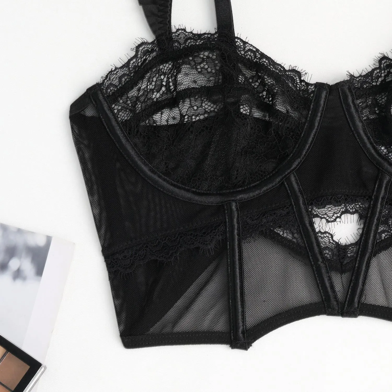 Ladies See Through Floral Lace 3PCS Lingerie Set SKLG4026