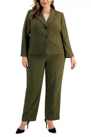 Le Suit Notched Collar Long Sleeve Two Button Closure Shoulder Pads with Mid Waist Straight Fit Zipper Hook & Bar Closure Pant 2 Piece Set