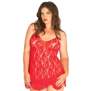 Leg Avenue Rose Lace Flair Chemise Red Plus Size 14 To 18