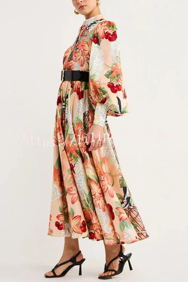 Life¡¯s Romantic Moments Court Floral Print Balloon Sleeve Shirt Midi Dress