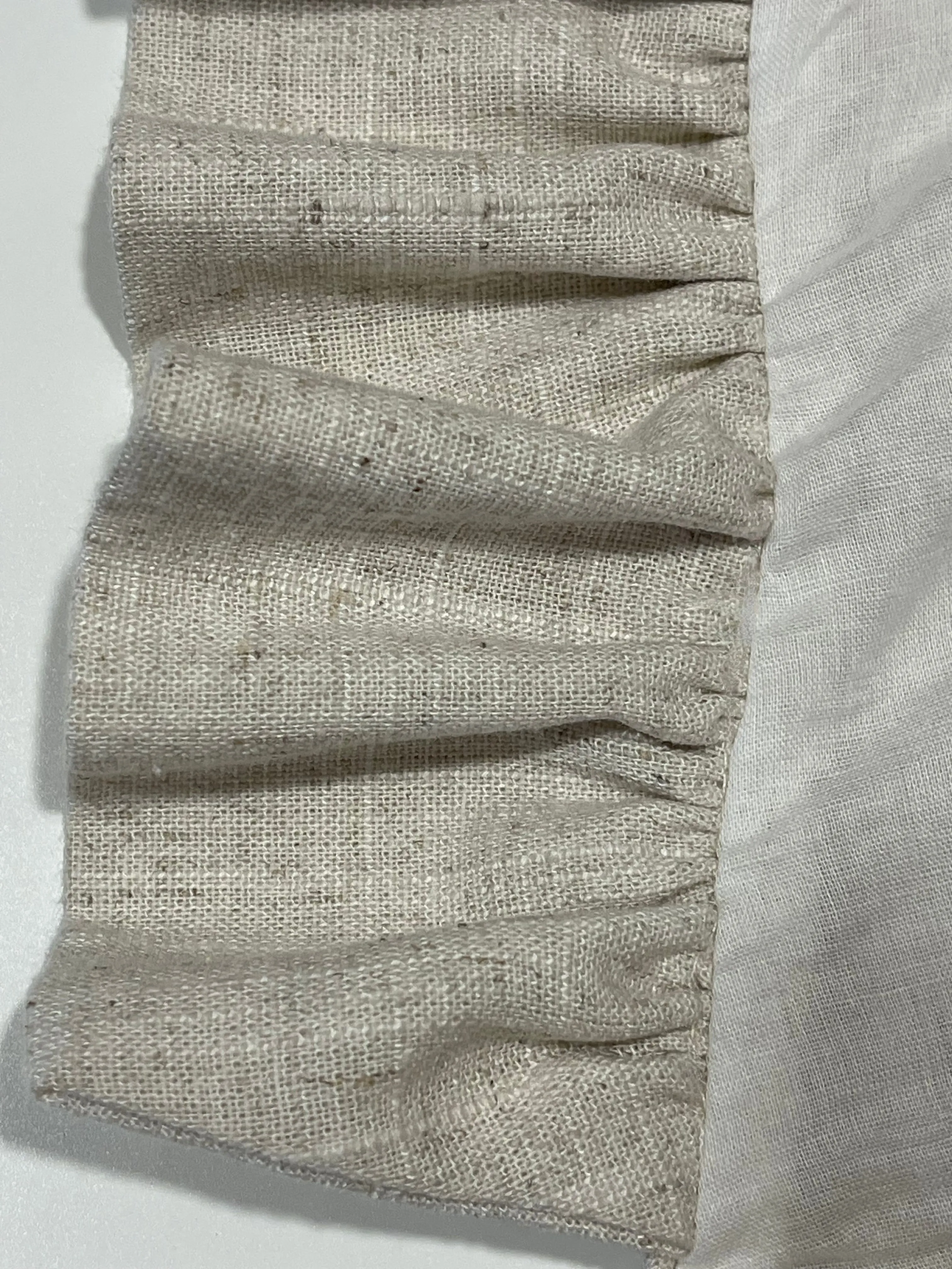 Linen Dress, Light Beige, Cotton Lining, Ruffle Collar, Slits, Loose Fit, Ruffle Sleeves