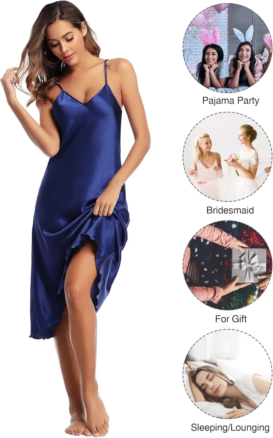 Litherday Silk Nightgown for Women Long Satin Slip Dress Nightdress Silky Chemise Nightie Soft V Neck Nightwear