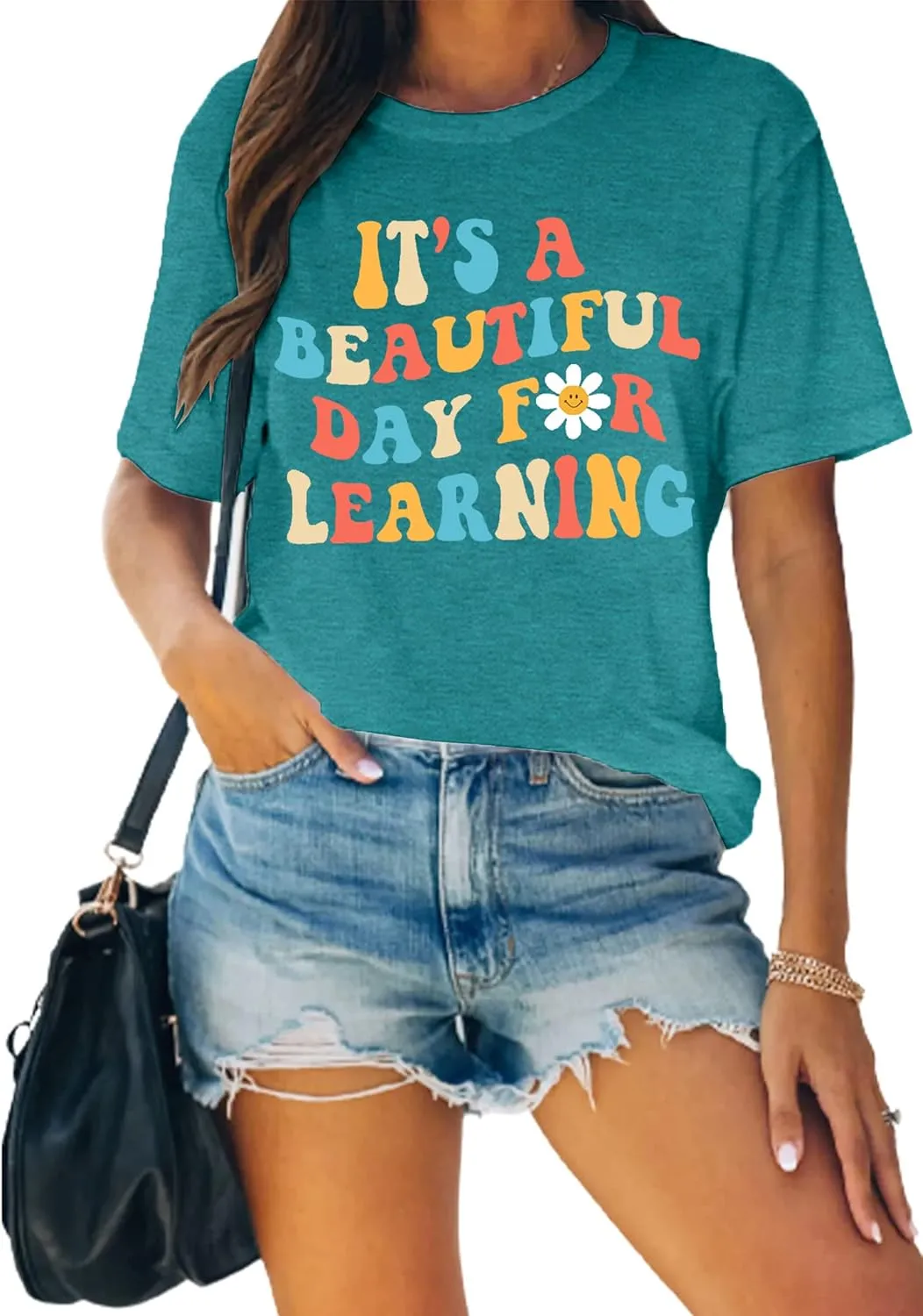 MAIHUN Women Teacher Life Shirt Teacher Gift Short Sleeve Shirts It s a Beautiful Day for Learning T-Shirt