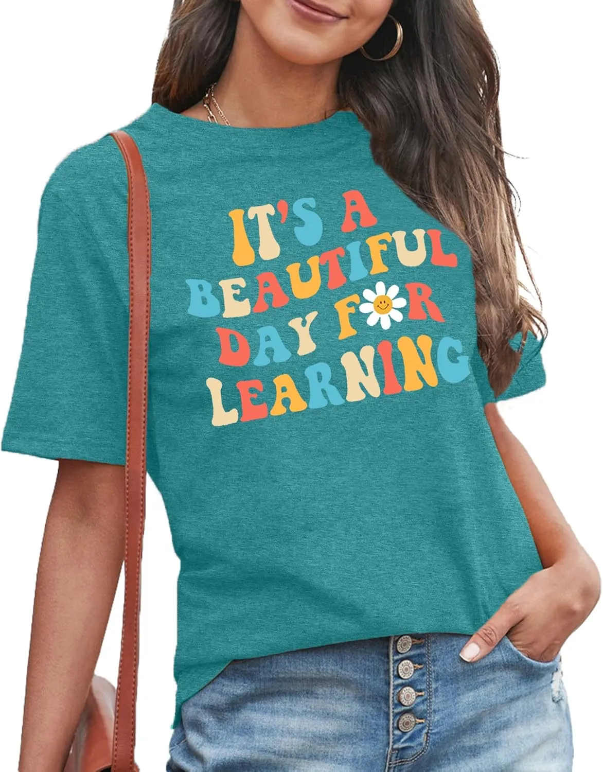MAIHUN Women Teacher Life Shirt Teacher Gift Short Sleeve Shirts It s a Beautiful Day for Learning T-Shirt