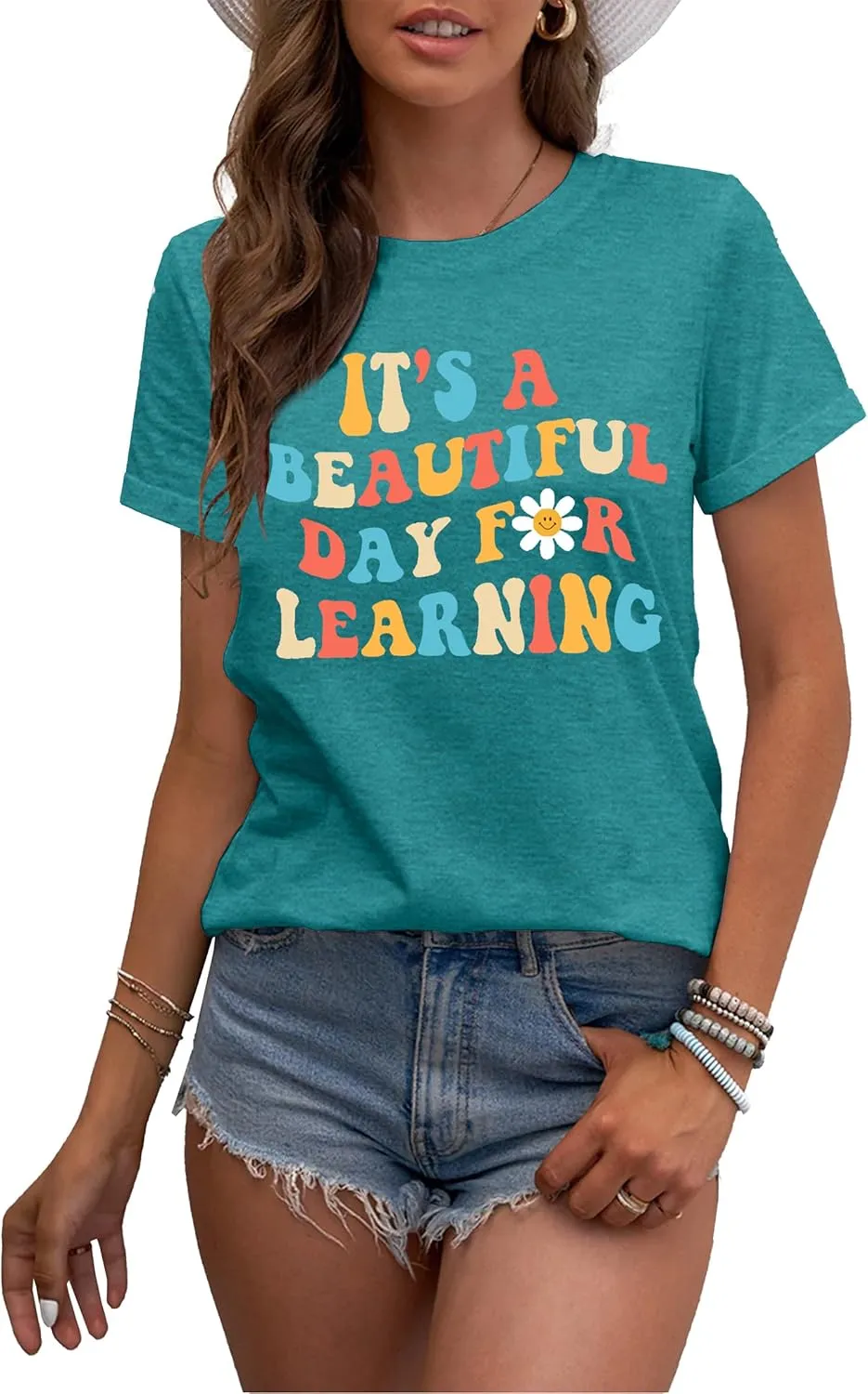 MAIHUN Women Teacher Life Shirt Teacher Gift Short Sleeve Shirts It s a Beautiful Day for Learning T-Shirt
