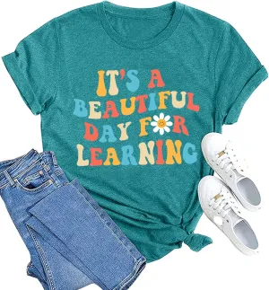 MAIHUN Women Teacher Life Shirt Teacher Gift Short Sleeve Shirts It s a Beautiful Day for Learning T-Shirt