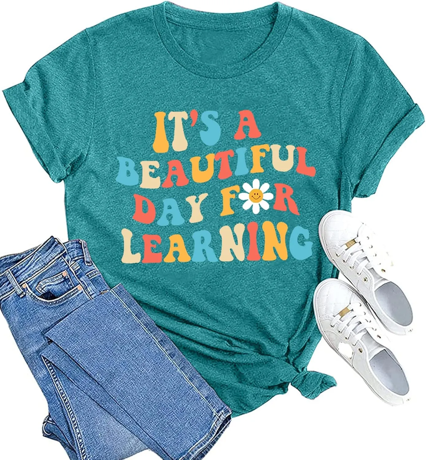 MAIHUN Women Teacher Life Shirt Teacher Gift Short Sleeve Shirts It s a Beautiful Day for Learning T-Shirt