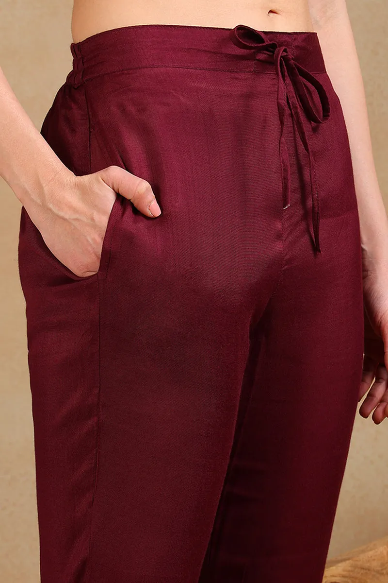 Maroon Rayon Leheriya Printed Embroidered Straight Suit Set