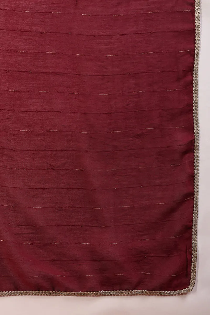 Maroon Rayon Leheriya Printed Embroidered Straight Suit Set
