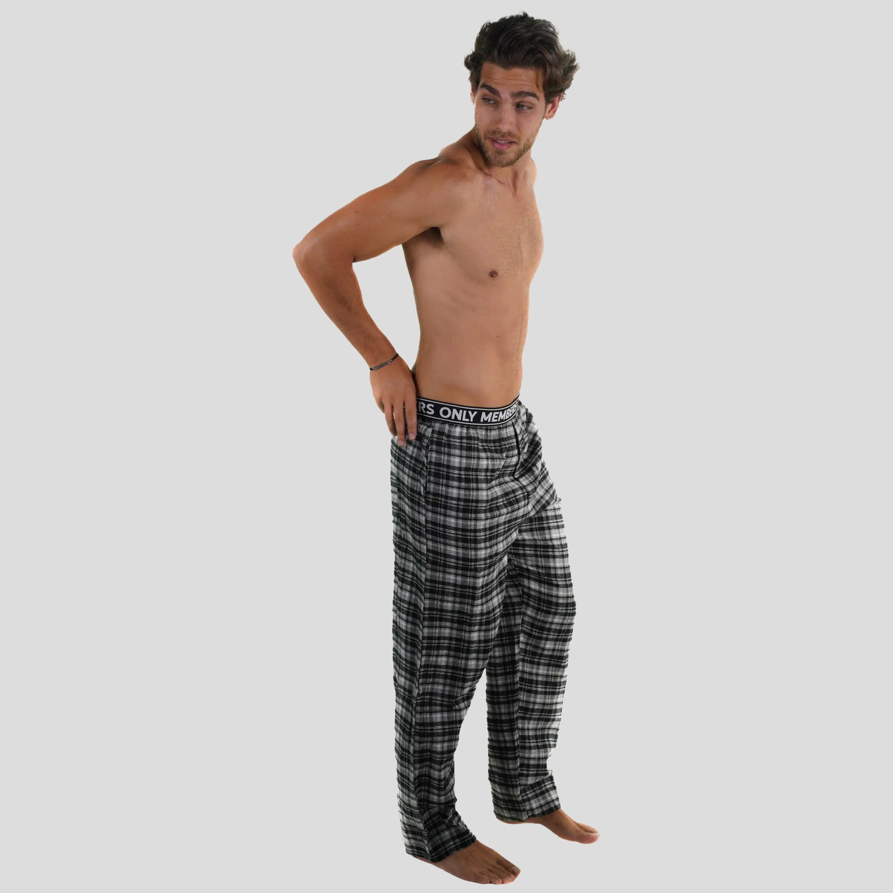 Members Only Men's Flannel Sleep Pants Logo Elastic - Grey