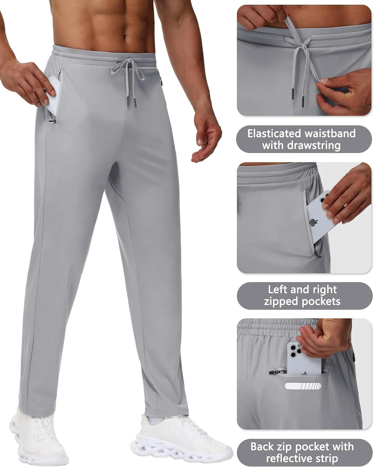 Men's 30" 34" 36" Tall Sweatpants - Lightweight Athletic Workout Running Traning Track Joggers Pants with Zipper Pocket