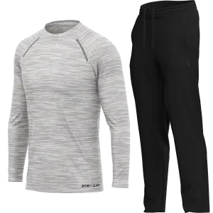 Men's White Long Sleeve T Shirt & Black Joggers Set