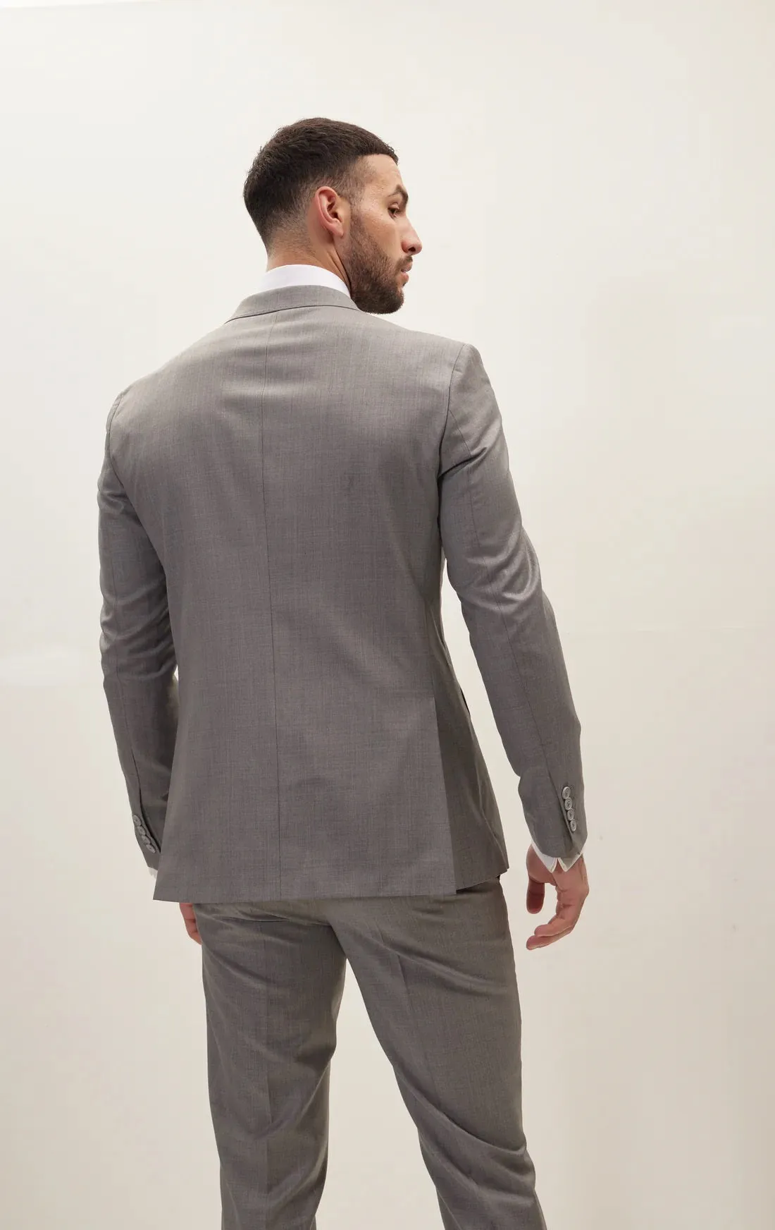 Merino Wool & Silk Single Breasted Suit - Grey