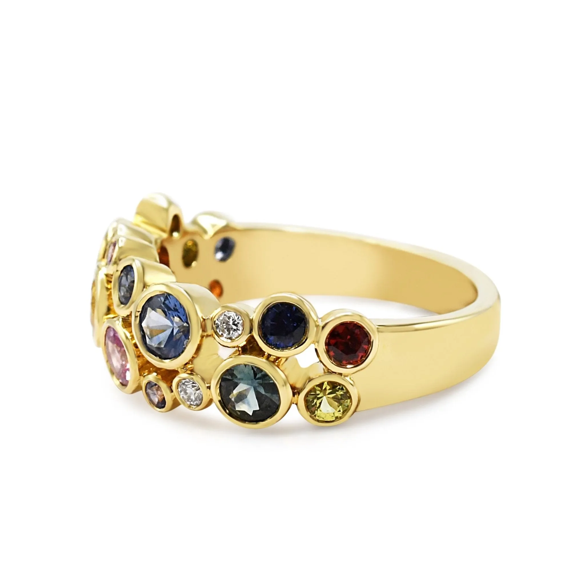 Multi Couloured Sapphire & Diamond Dress Ring - 18ct Yellow Gold