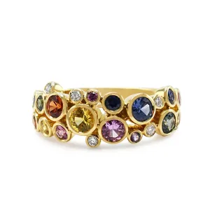 Multi Couloured Sapphire & Diamond Dress Ring - 18ct Yellow Gold