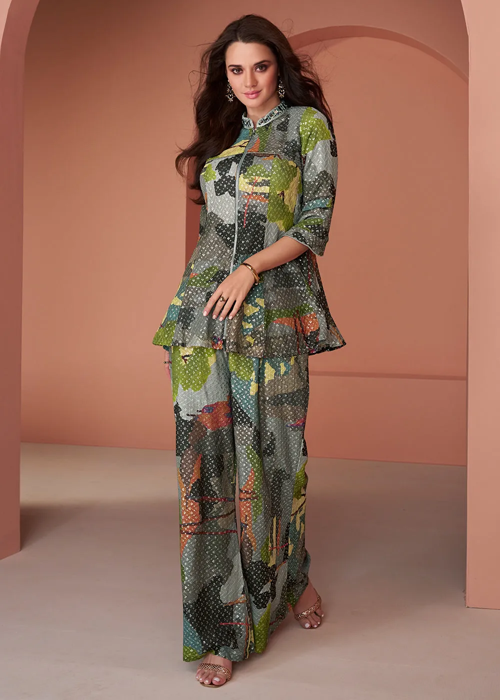 Multicolor Cotton Silk Party Wear Indo-Western Co-Ords Set