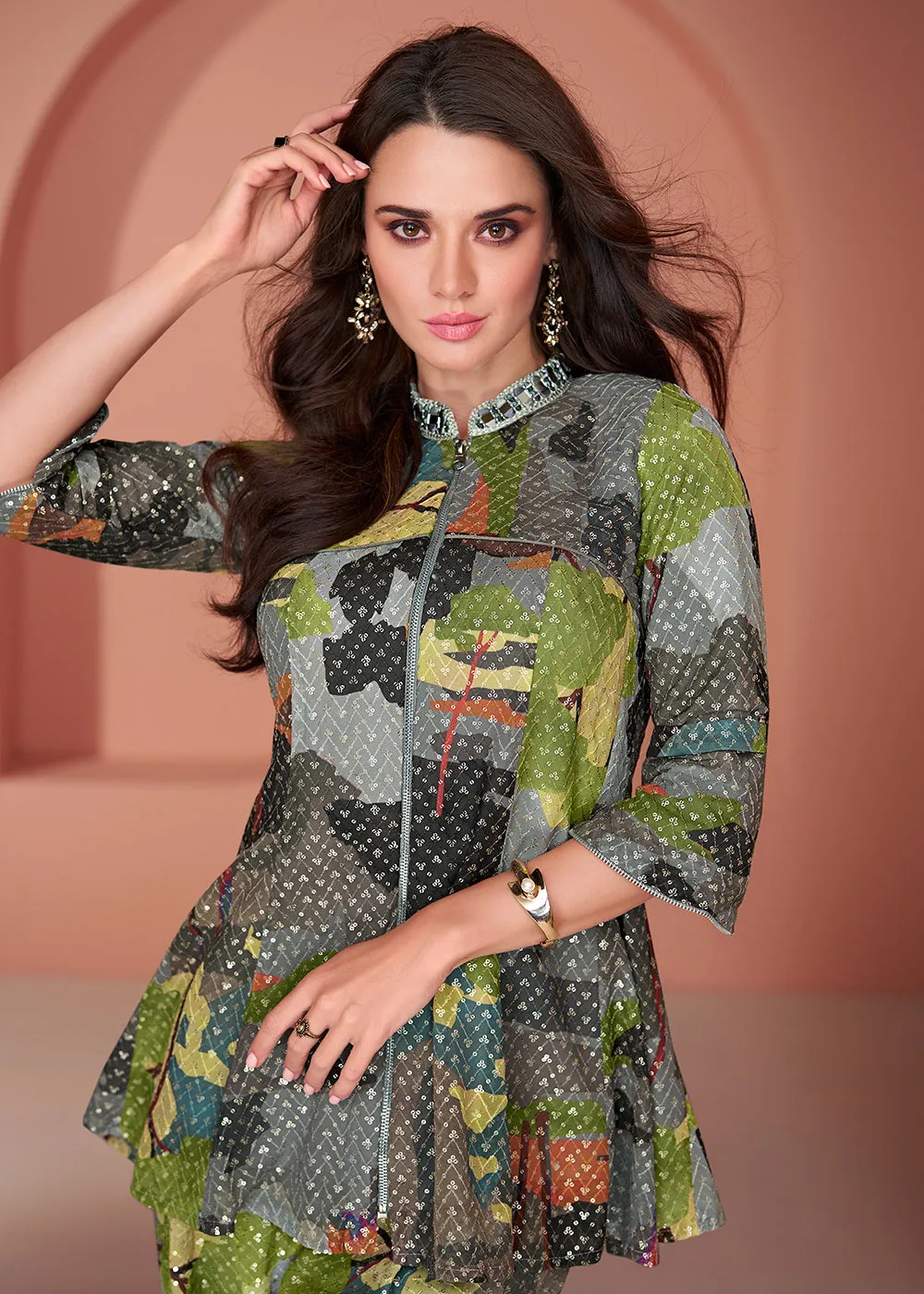 Multicolor Cotton Silk Party Wear Indo-Western Co-Ords Set