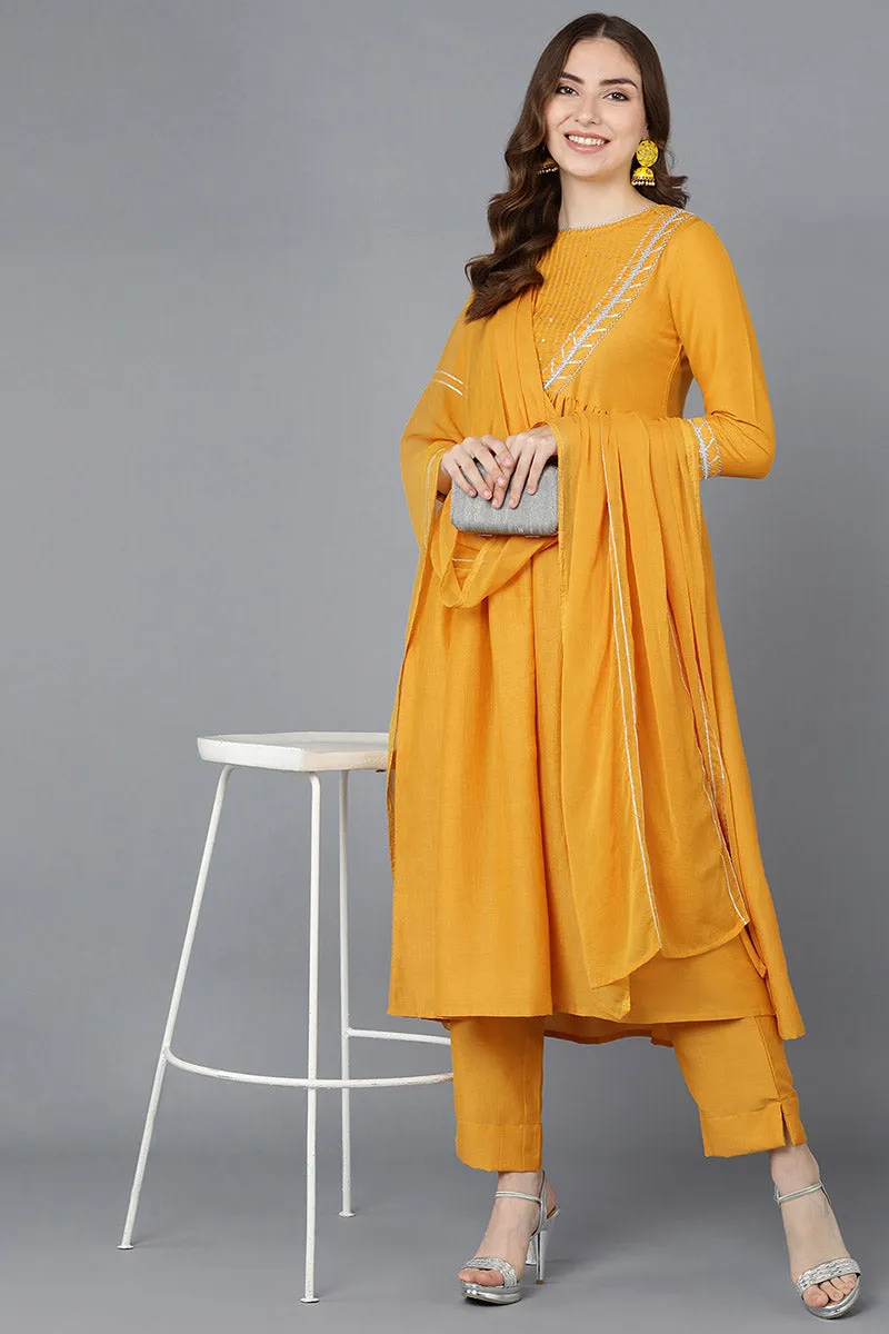 Mustard Poly Silk Flared Suit Set