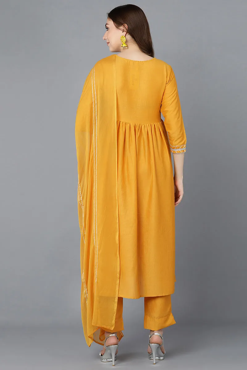 Mustard Poly Silk Flared Suit Set
