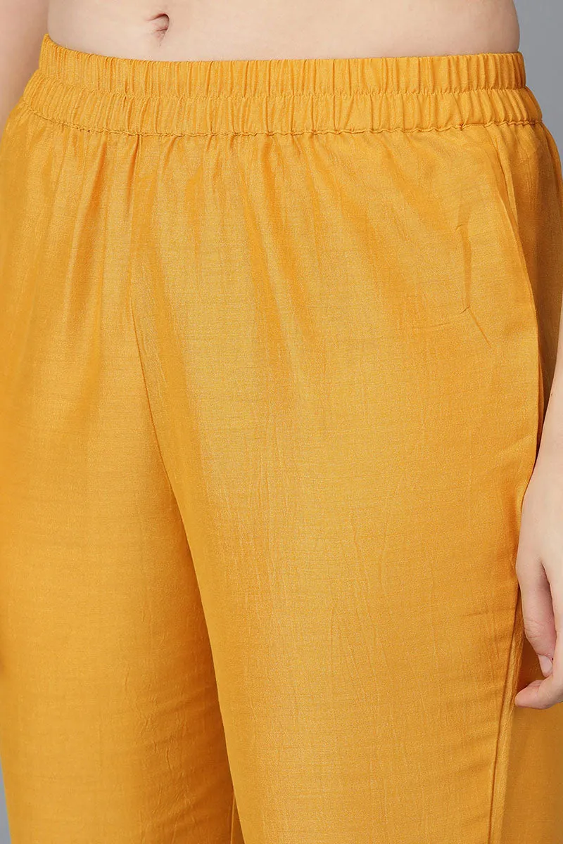 Mustard Poly Silk Flared Suit Set